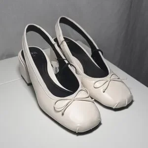 Zara Off-White Slingback Heels with Bow